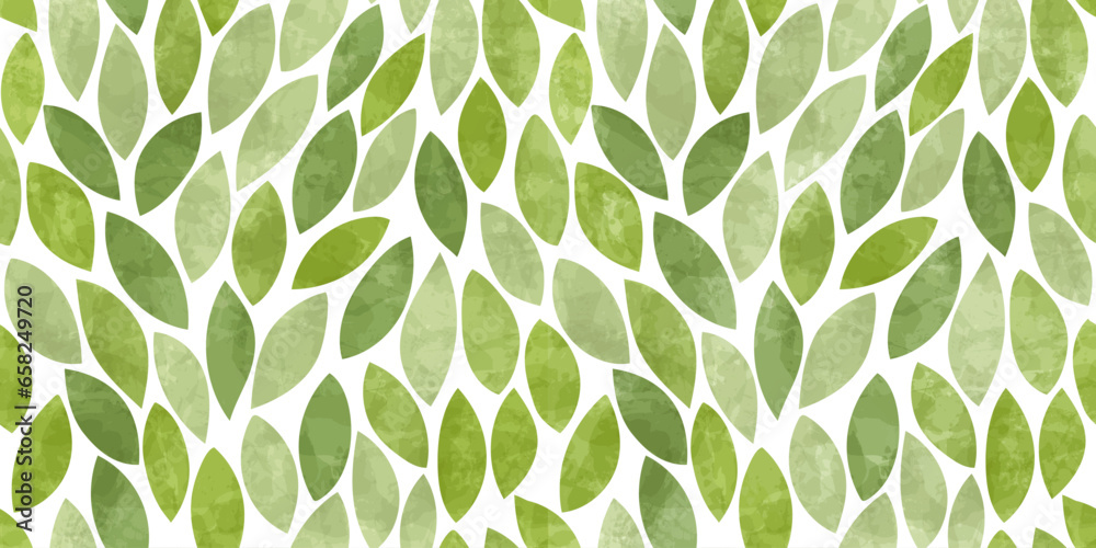 Wall mural Green leaves seamless vector pattern. Watercolor tea leaf background, textured jungle print.