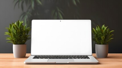 laptop mockup blank white screen on a table - Powered by Adobe