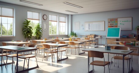 Fototapeta premium The Quietude of an Empty Classroom. Generative AI