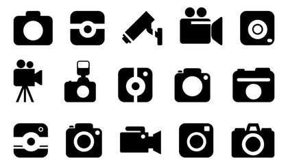 Video camera icons. Set of different photo camera icons. Simple video camera signs. Black photo camera icons