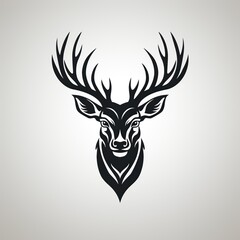 minimalistic logo tattoo with horned deer head on a white background