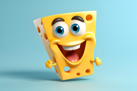 Funny happy cute smiling cheese with handles for kids restaurant menu, fast food banner. Cartoon character flat icon.