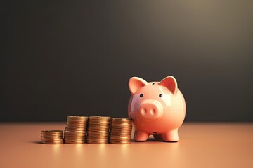 Piggy Bank with Stacked of Coins, Financial Concept