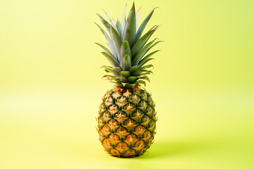 A pineapple on a yellow background with a green background