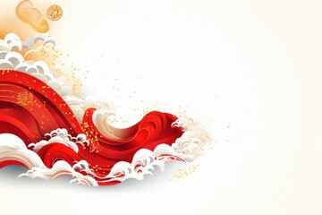 Chinese lunar new year backdrop, wave pattern, red and gold, copy space for text, Chinese style scene and chinese style background, generative ai - obrazy, fototapety, plakaty