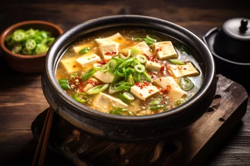Fotobehang tofu soup on background © Tidarat