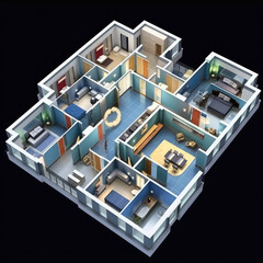 Obraz premium 3d Building Floor Plan.engineer works designing architecture plans with futuristic technology. Architect working in blueprints whit innovative technology design.Hologram