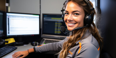 portrait of Dispatcher. Schedule, dispatch workers, work crews, equipment, service vehicles for conveyance of materials, freight, passengers, for normal installation, service, or emergency repairs