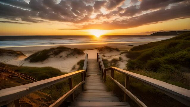 Outer Banks Beach Carolina Sunrise over Ocean, Stunning Scenic Landscape, Generative AI