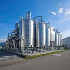 Modern wine factory with large shine tanks for the fermentation