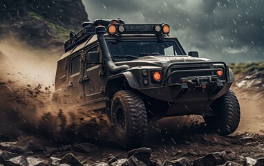 Off-Road Resilience. Showcasing the Might and Mastery of Rugged Vehicles. Generative AI