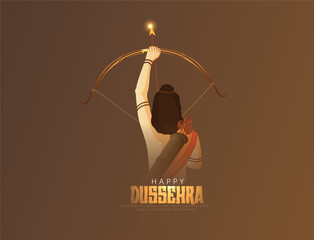 Happy Dussehra illustration of bow arrow in Dussehra Navratri festival of India poster - obrazy, fototapety, plakaty