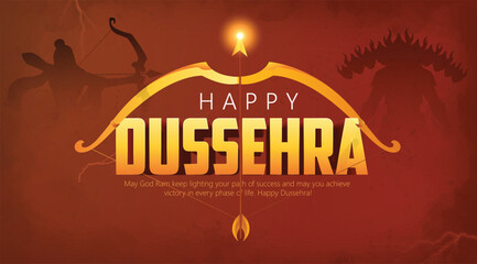 Happy Dussehra illustration of bow arrow in Dussehra Navratri festival of India poster