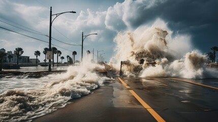 Raging River - Hurricane Harvey's Watery Siege. Generative AI - obrazy, fototapety, plakaty