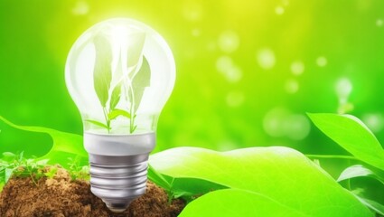 Bright Eco-Friendly Lighting Equipment with Yellow Light Bulb and Green Foliage