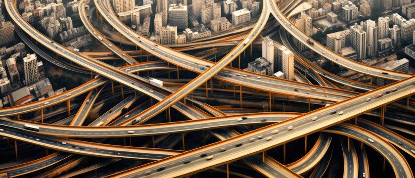 Aerial drone top view photo of highway multilevel junction interchange road