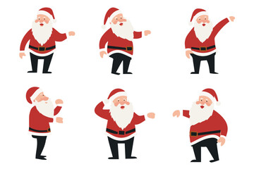 Simple cartoon of Santa Claus in various different poses