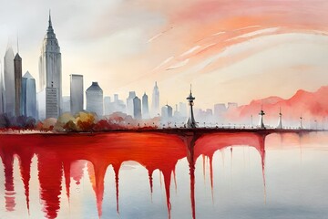 city skyline at sunset