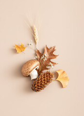 Beautiful autumn composition of golden fallen leaves. flat lay