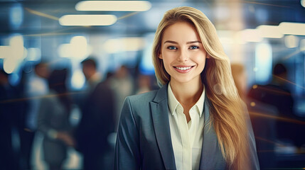 young confident blond haired woman in business outfit - obrazy, fototapety, plakaty