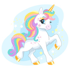 Cute cartoon happy character unicorn vector illustration © alinart