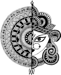 Transparent background png file of Graphic image of handmade painting of Hindu Goddess Durga.  Happy Navratri or Durga Puja. © Tenacity_1987