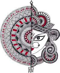 Transparent background png file of Graphic image of handmade painting of Hindu Goddess Durga.  Happy Navratri or Durga Puja.