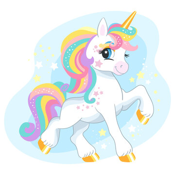 Cute cartoon happy character unicorn vector illustration