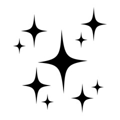 Black decorative sparkles, sparkling stars, shiny flashes of fireworks. Collection original stars