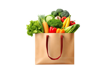 Paper bag full of healthy food white background PNG