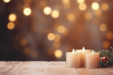 Peaceful and enchanting blurred backdrop, capturing the essence of a cozy Christmas atmosphere, highlighted by the soft flicker of candles