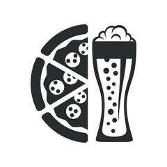 Half pizza with 3 slices and glass of beer