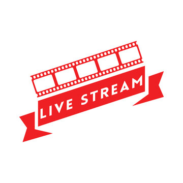 Live stream symbol, icon with play button. Emblem for broadcasting, online TV, sport, news and radio streaming. Template for shows, movies and live performances. Vector illustration.