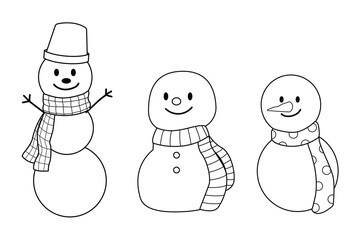 Snowman character design outline for illustration, coloring book