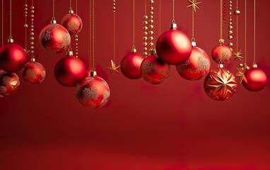 Fototapeta na wymiar Christmas and New Year decor ball design. 3D red realistic. AI, Generative AI