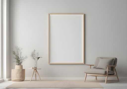 Frame mockup in minimalist decorated interior background. Generative AI