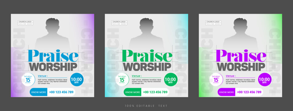 Church conference social media post or worship square flyer banner template