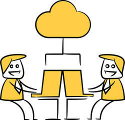 Doodle Businessman Working on Cloud Collaboration
