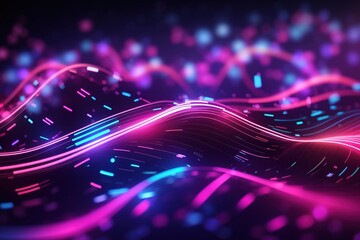 Abstract background with pink and blue glowing neon lines and bokeh. Digital Wallpaper. Generative AI - obrazy, fototapety, plakaty