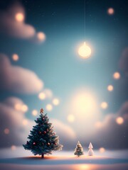 Fototapeta na wymiar cute Christmas background, atmosphere, lights, falling snow, beautiful pine trees,New Year's Day, copy space, festive background, snow field,generative ai illustration art