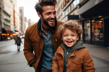 Happy Father and Son spending time together in New York City.