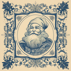 Ornamental vintage illustration of santa claus