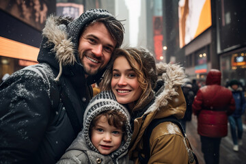 happy Mexican family on the street in New York".