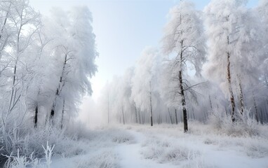 Forest in the frost. Winter landscape. Snow covered trees. AI, Generative AI