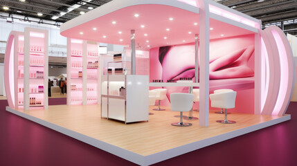 A commercial stand in an exhibition hall or a large professional salon ready to receive brands and advertisements - obrazy, fototapety, plakaty