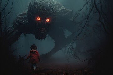 A big ghost chasing a girl child