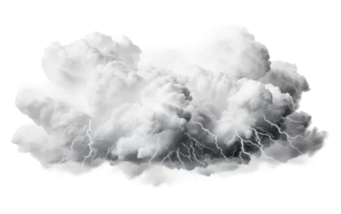 Deurstickers A Fierce Electrical Storm Unleashes Thunder and Pouring Rain Cloud Isolated on a Transparent Background PNG. © Haider
