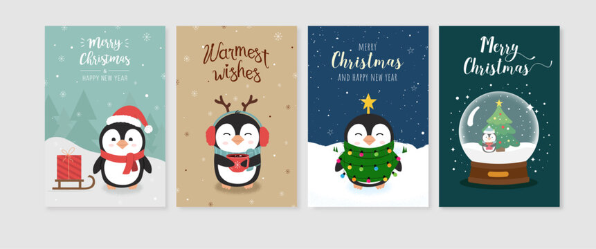 Сhristmas and New Year postcards, greeting cards set., vector flat cartoon style