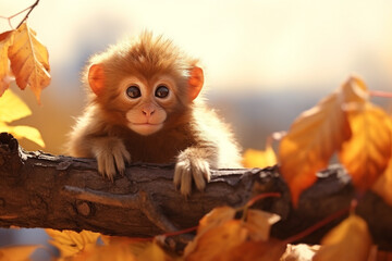 cute monkey animal in autumn