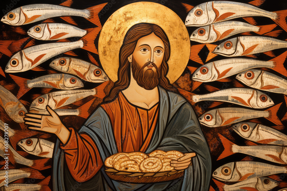 Poster jesus multiplying loaves and fishes